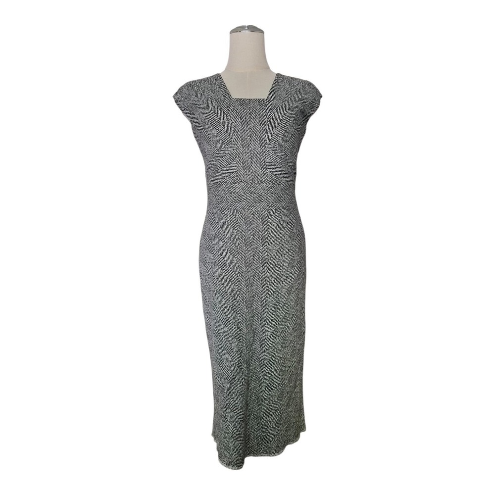 ESCADA Delifrata Sheath Midi Dress Black White Herringbone Linen Blend EU 34
